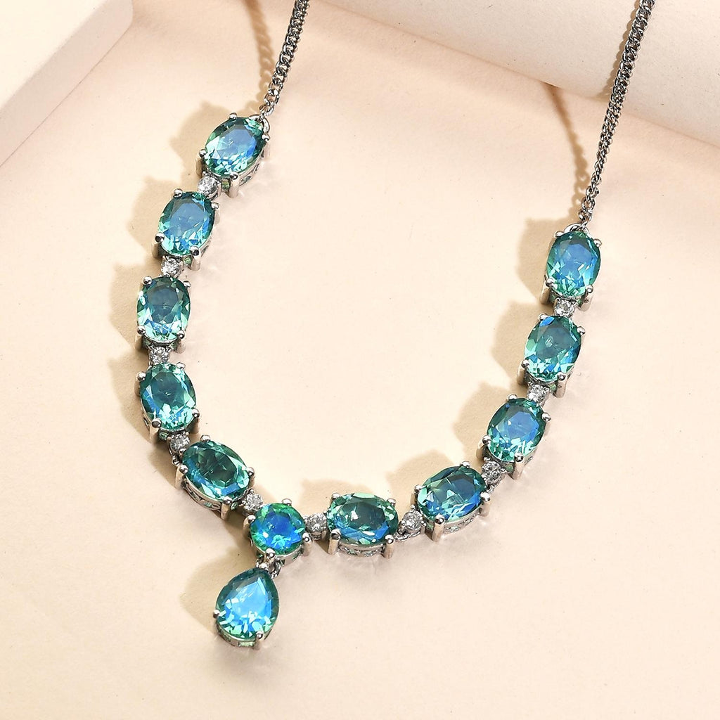 Pfau Triplette Quarz Collier, ca. 45 cm, 925 Silber platiniert ca. 17.08 ct