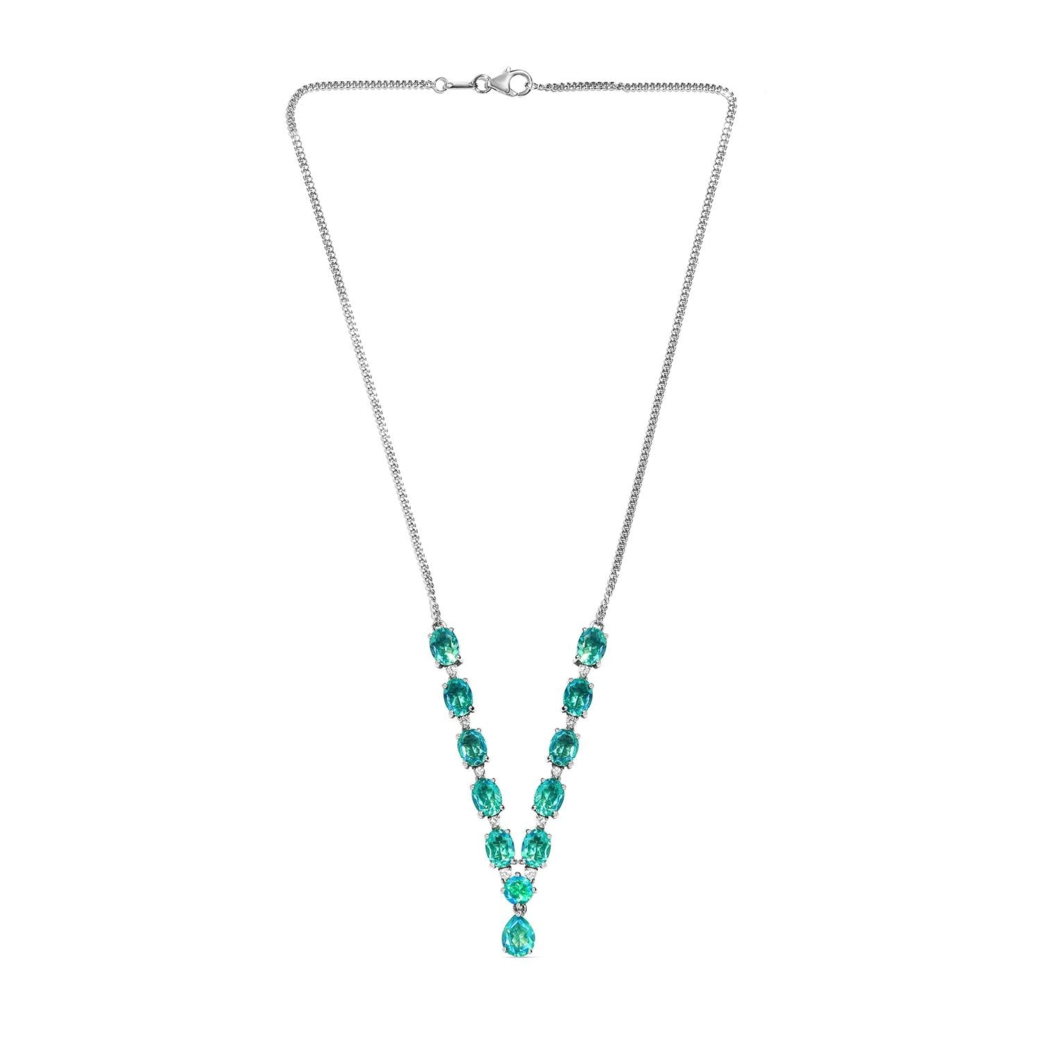 Pfau Triplette Quarz Collier, ca. 45 cm, 925 Silber platiniert ca. 17.08 ct