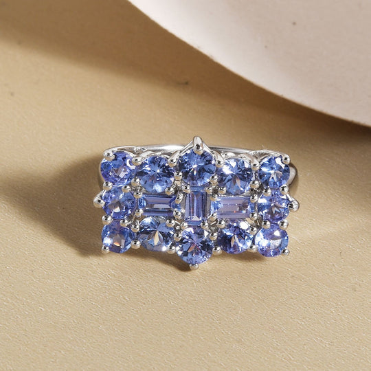 AA Tansanit-Ring, 925 Silber platiniert (Größe 16.00) ca. 2.42 ct