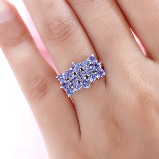 AA Tansanit-Ring, 925 Silber platiniert (Größe 16.00) ca. 2.42 ct