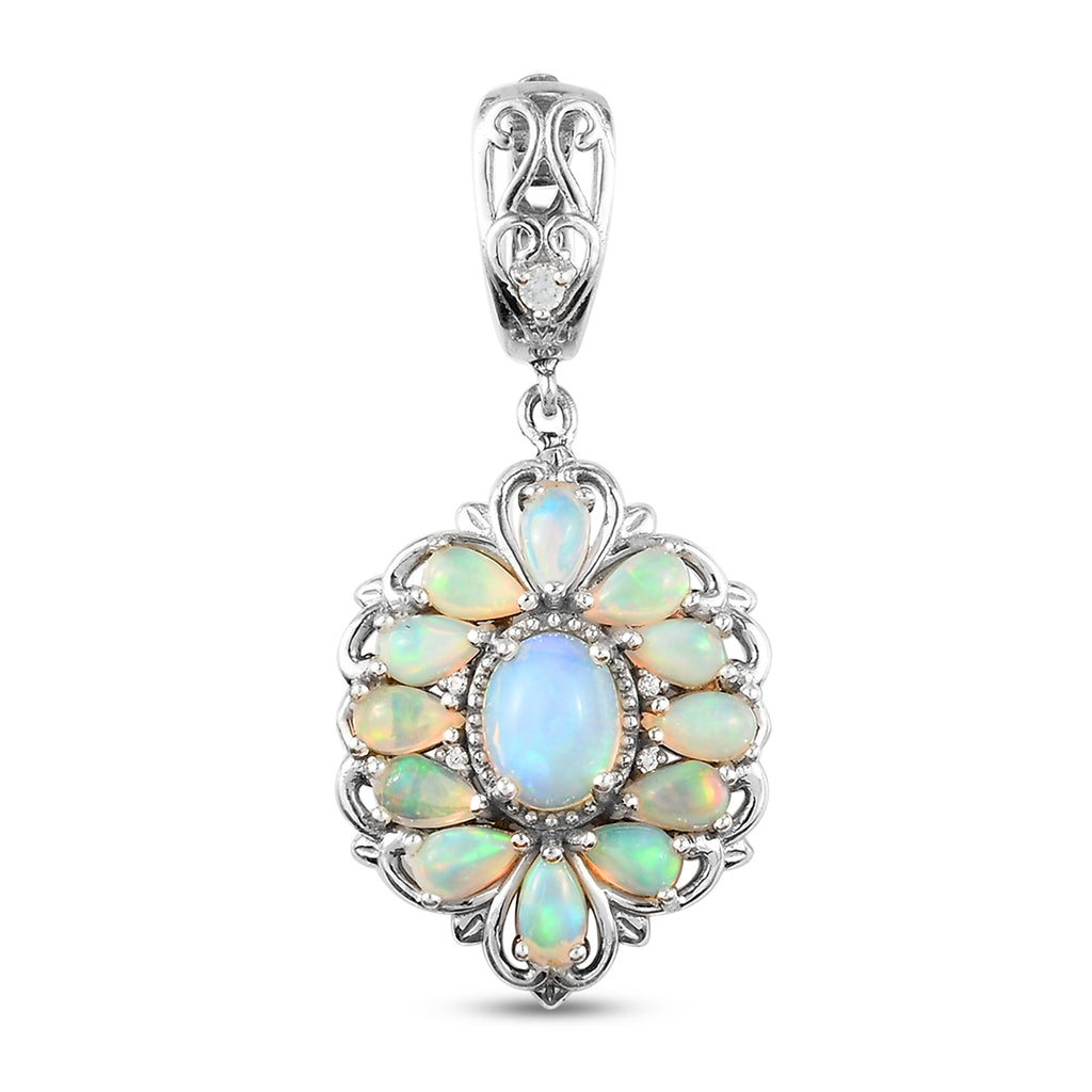 Natürlicher Äthiopischer Opal Anhänger 925 Silber platiniert ca. 2,52 ct