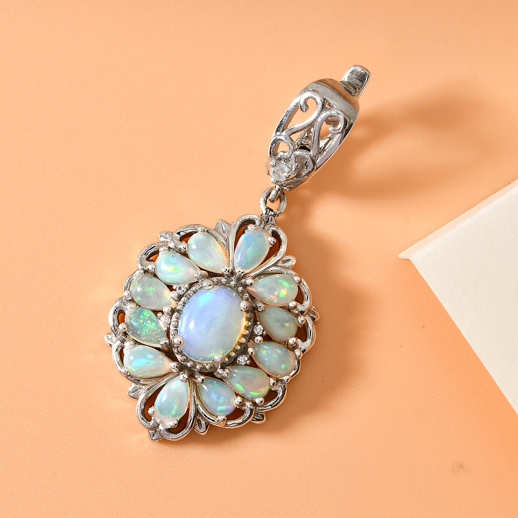 Natürlicher Äthiopischer Opal Anhänger 925 Silber platiniert ca. 2,52 ct