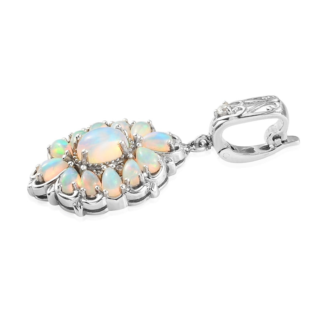 Natürlicher Äthiopischer Opal Anhänger 925 Silber platiniert ca. 2,52 ct