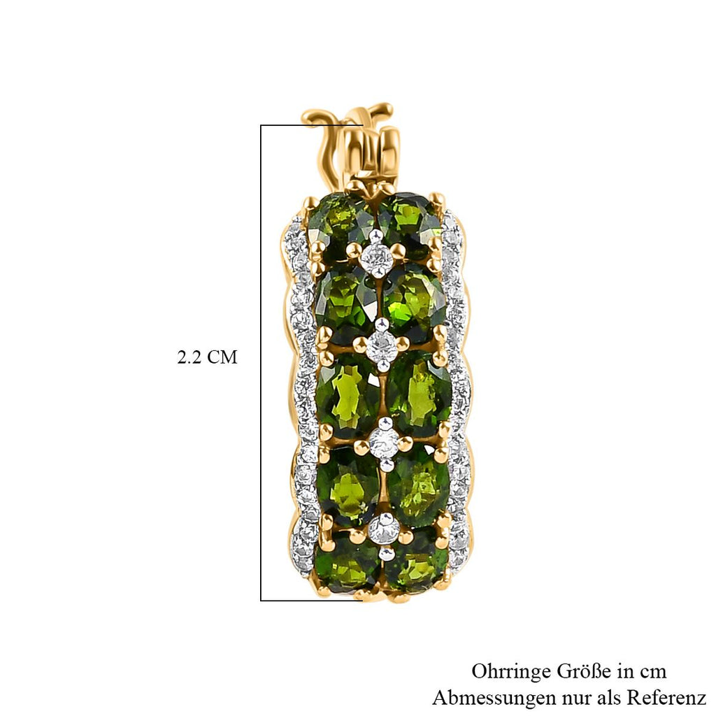 Natürliche Chromdiopsid und weiße Zirkon-Creolen, 925 Silber vergoldet ca. 4,68 ct