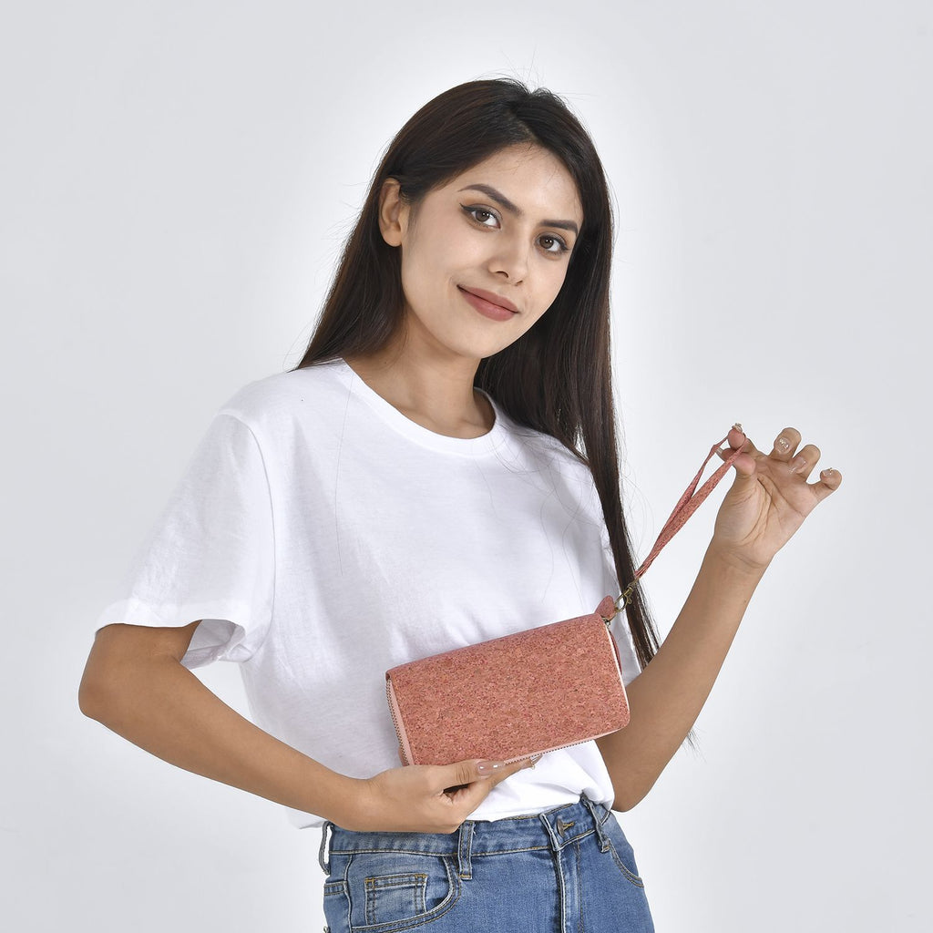 Kork-Brieftasche mit RFID Schutz, Größe 19x4x10 cm, Altrosa