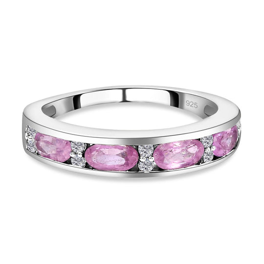 Ilakaka Rosa Saphir (Fissure gefüllt) und weißer Zirkon-Ring, 925 Silber platiniert (Größe 18.00) ca. 1,54 ct