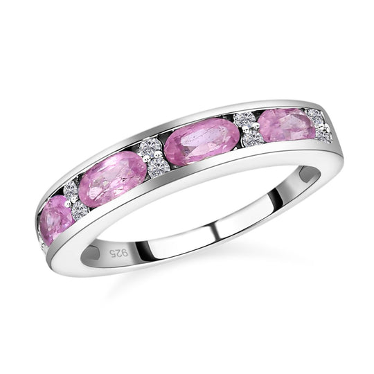 Ilakaka Rosa Saphir (Fissure gefüllt) und weißer Zirkon-Ring, 925 Silber platiniert (Größe 18.00) ca. 1,54 ct