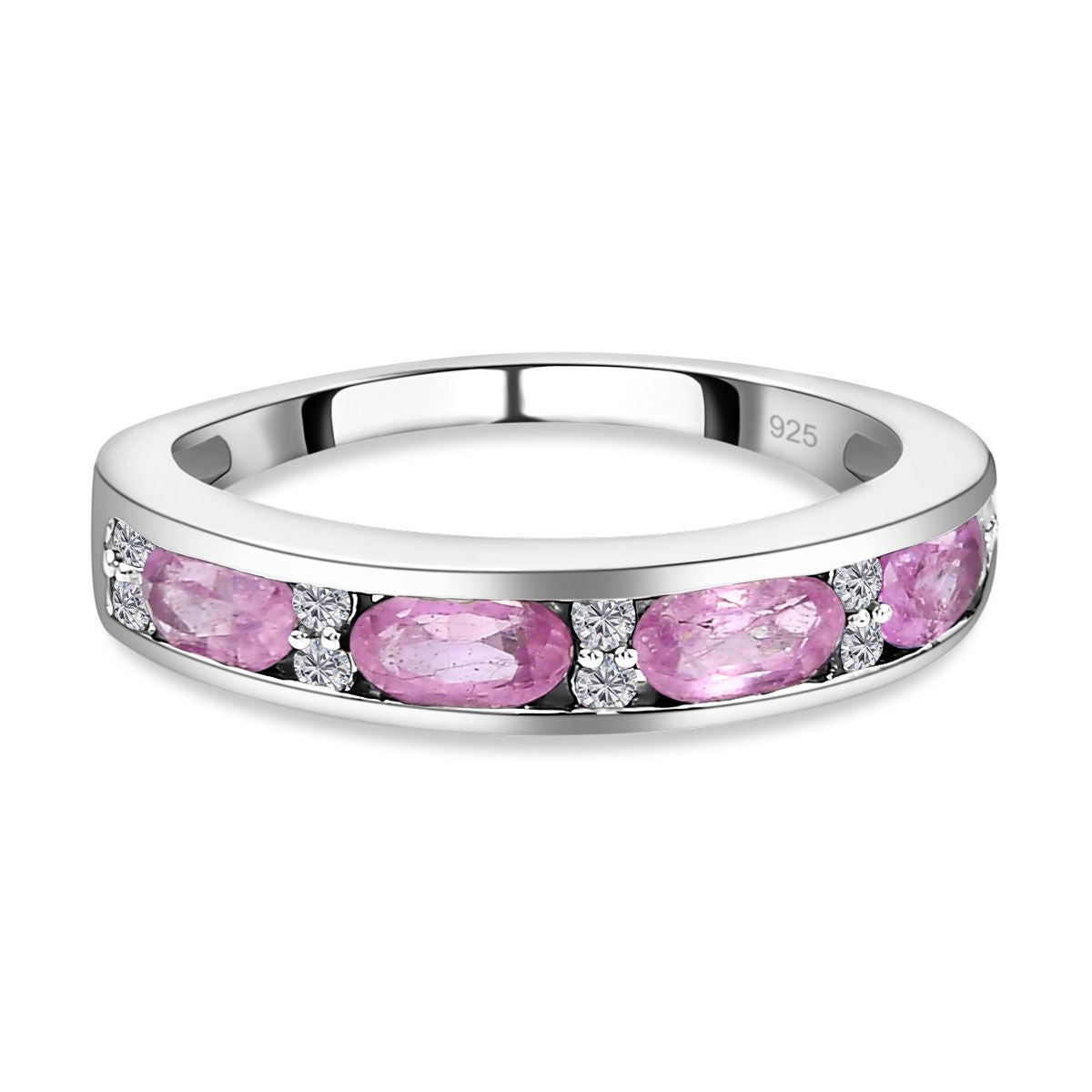 Ilakaka Rosa Saphir (Fissure gefüllt) und weißer Zirkon-Ring, 925 Silber platiniert ca. 1,54 ct