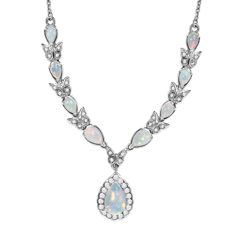 AA Natürliche, äthiopische Welo Opal Halskette, ca. 45 cm, 925 Silber platiniert ca. 2.60 ct