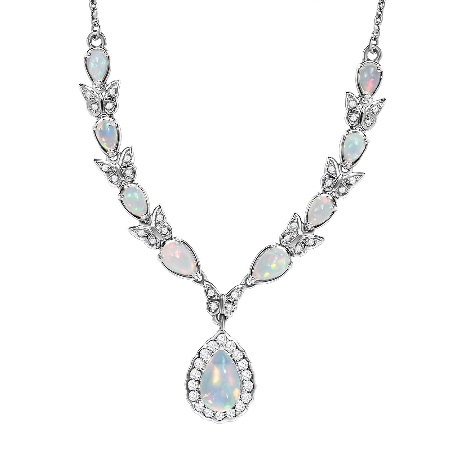 AA Natürliche, äthiopische Welo Opal Halskette, ca. 45 cm, 925 Silber platiniert ca. 2.60 ct