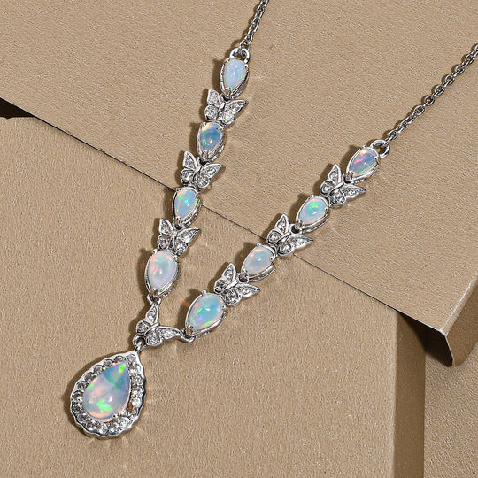 AA Natürliche, äthiopische Welo Opal Halskette, ca. 45 cm, 925 Silber platiniert ca. 2.60 ct