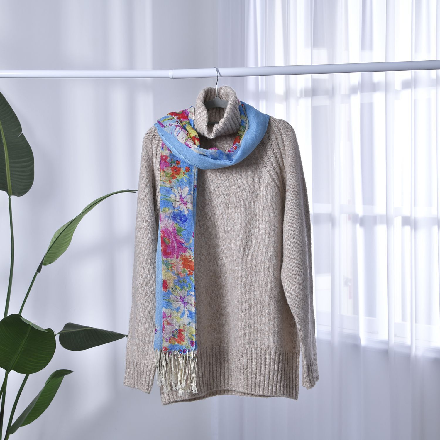 100% Merino Woll-Schal mit Quasten, 70x180cm, Mehrfarbig