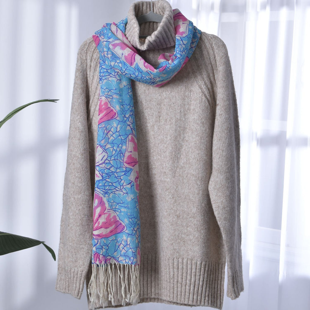 100% Merino Woll-Schal mit Quasten, 70x180cm, Mehrfarbig