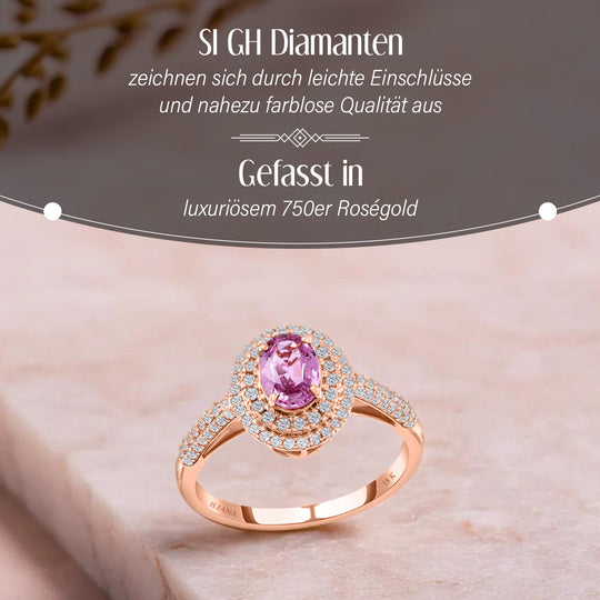 Iliana AAA Rosa Saphir, Weißer DiamantAGI zertifiziert Ringe 750 Gold (Größe 17.00) ca. 1.40 ct
