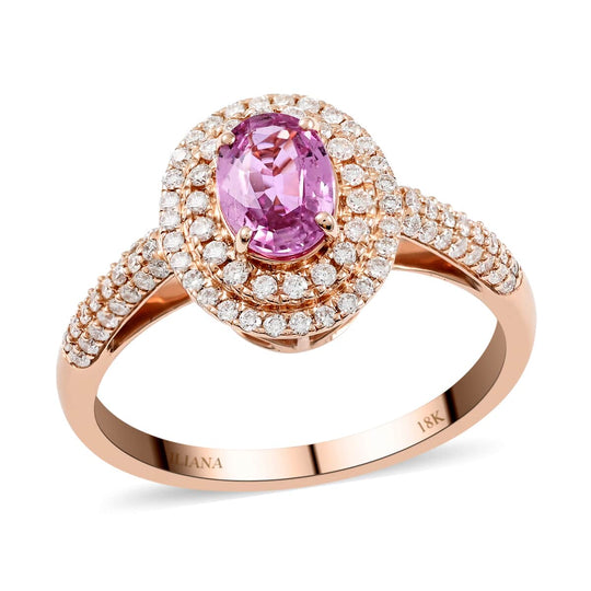 Iliana AAA Rosa Saphir, Weißer DiamantAGI zertifiziert Ringe 750 Gold (Größe 17.00) (10-15 Werktage Lieferzeit) ca. 1.40 ct