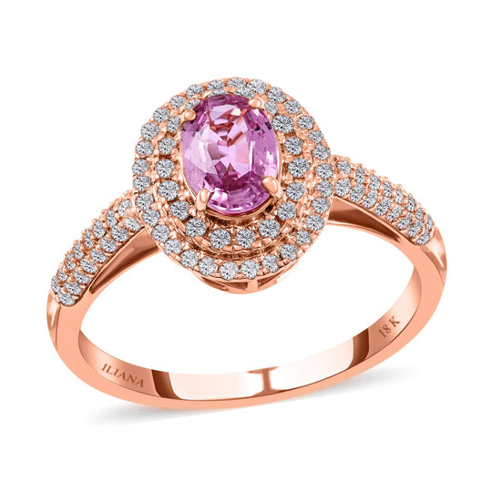 Iliana AAA Rosa Saphir, Weißer DiamantAGI zertifiziert Ringe 750 Gold (Größe 17.00) ca. 1.40 ct