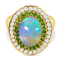 Natürlicher, äthiopischer Welo Opal, Chromdiopsid und weißer Zirkon-Ring, 925 Silber Gelbgold Vermeil (Größe 17.00) ca. 4.99 ct