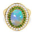 Natürlicher, äthiopischer Welo Opal, Chromdiopsid und weißer Zirkon-Ring, 925 Silber Gelbgold Vermeil (Größe 20.00) ca. 4.99 ct