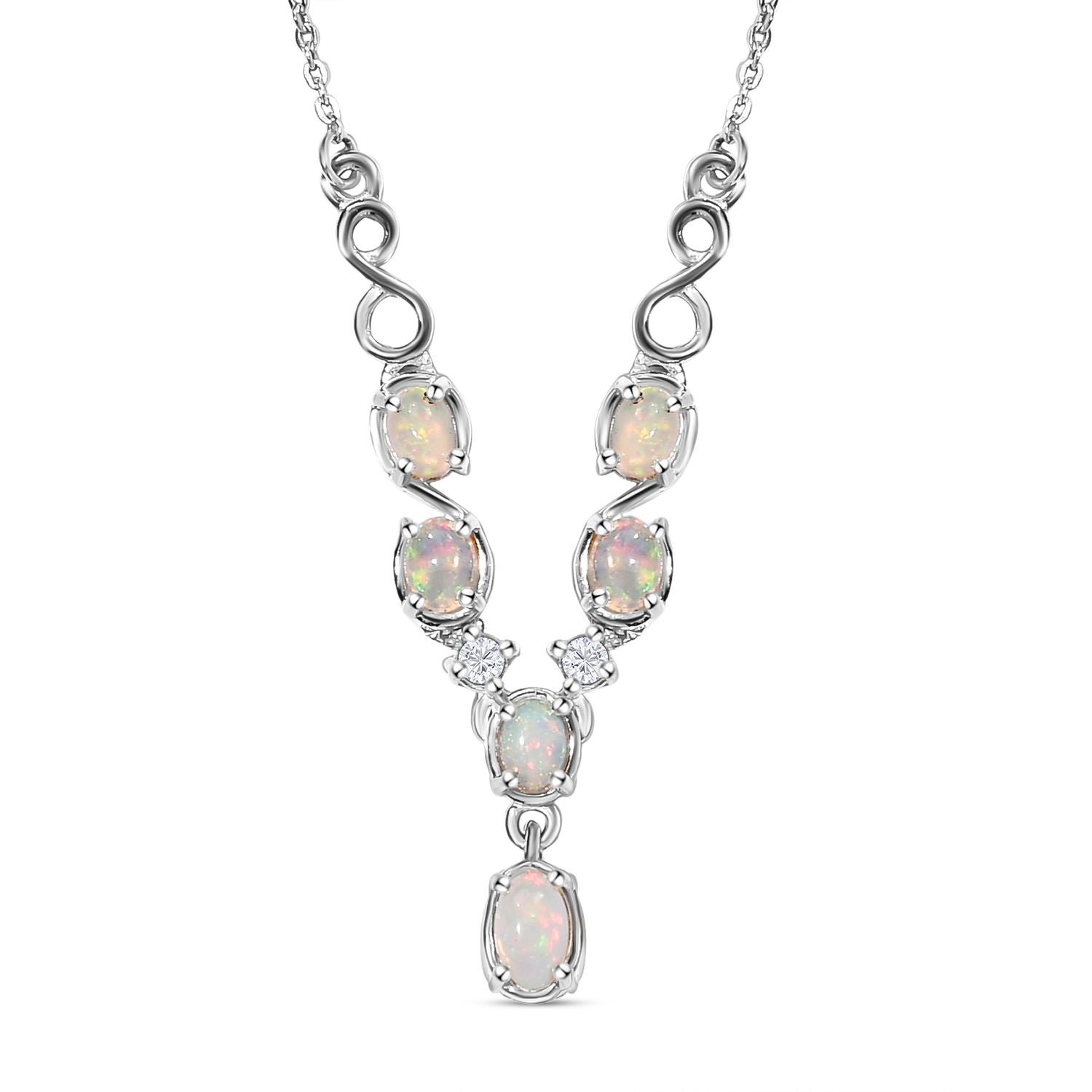 Natürliche, äthiopische Welo Opal Halskette, ca. 45 cm, 925 Silber platiniert ca. 0,83 ct