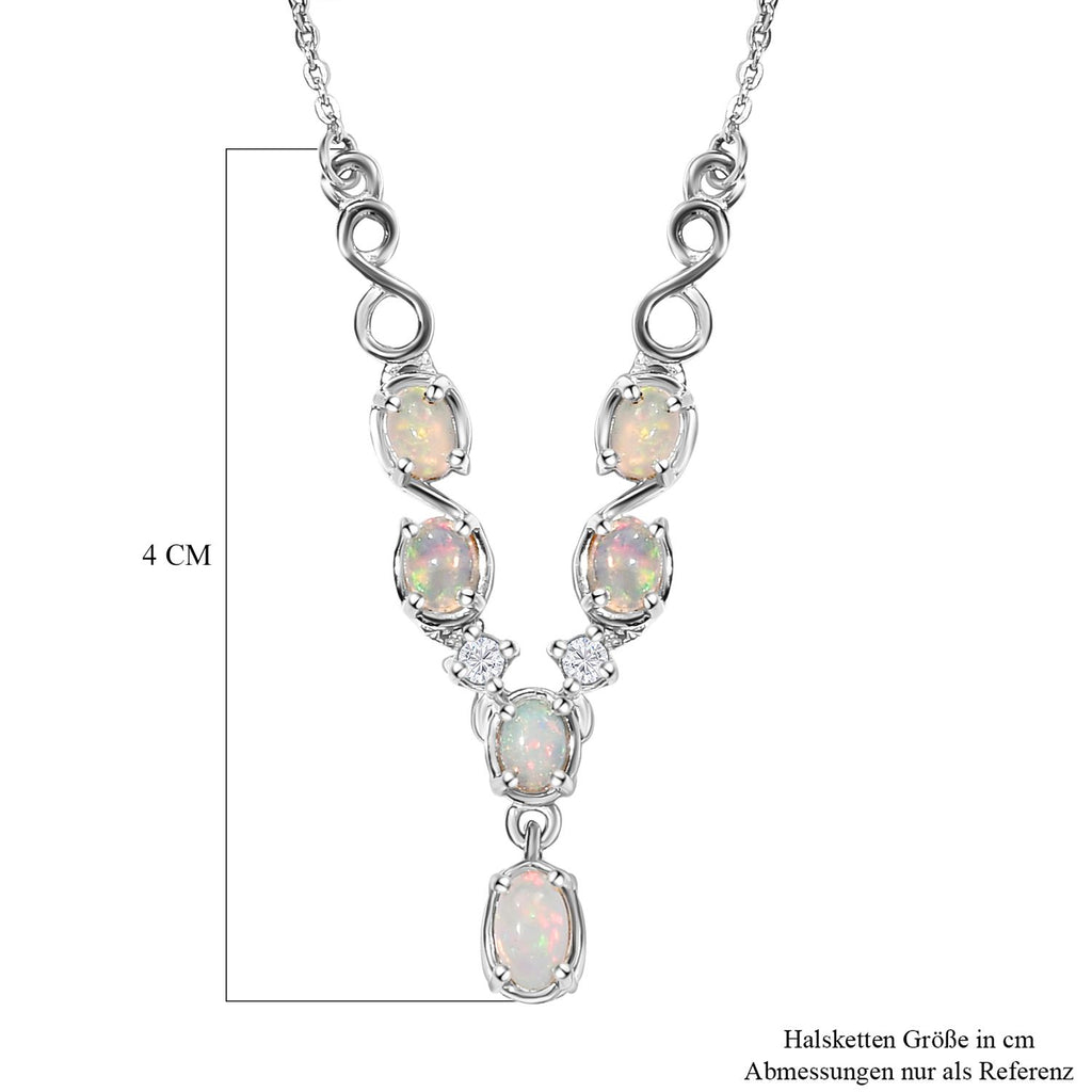 Natürliche, äthiopische Welo Opal Halskette, ca. 45 cm, 925 Silber platiniert ca. 0,83 ct