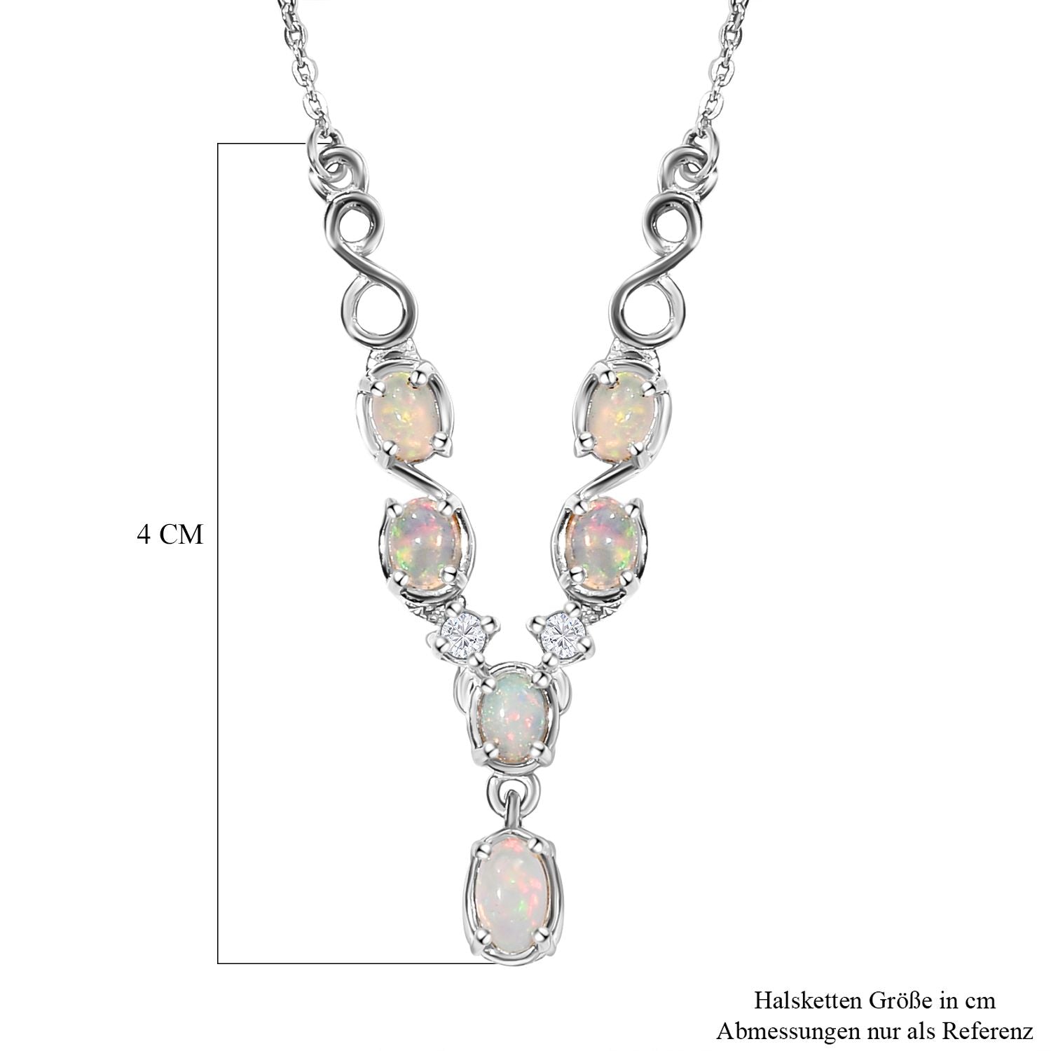 Natürliche, äthiopische Welo Opal Halskette, ca. 45 cm, 925 Silber platiniert ca. 0,83 ct