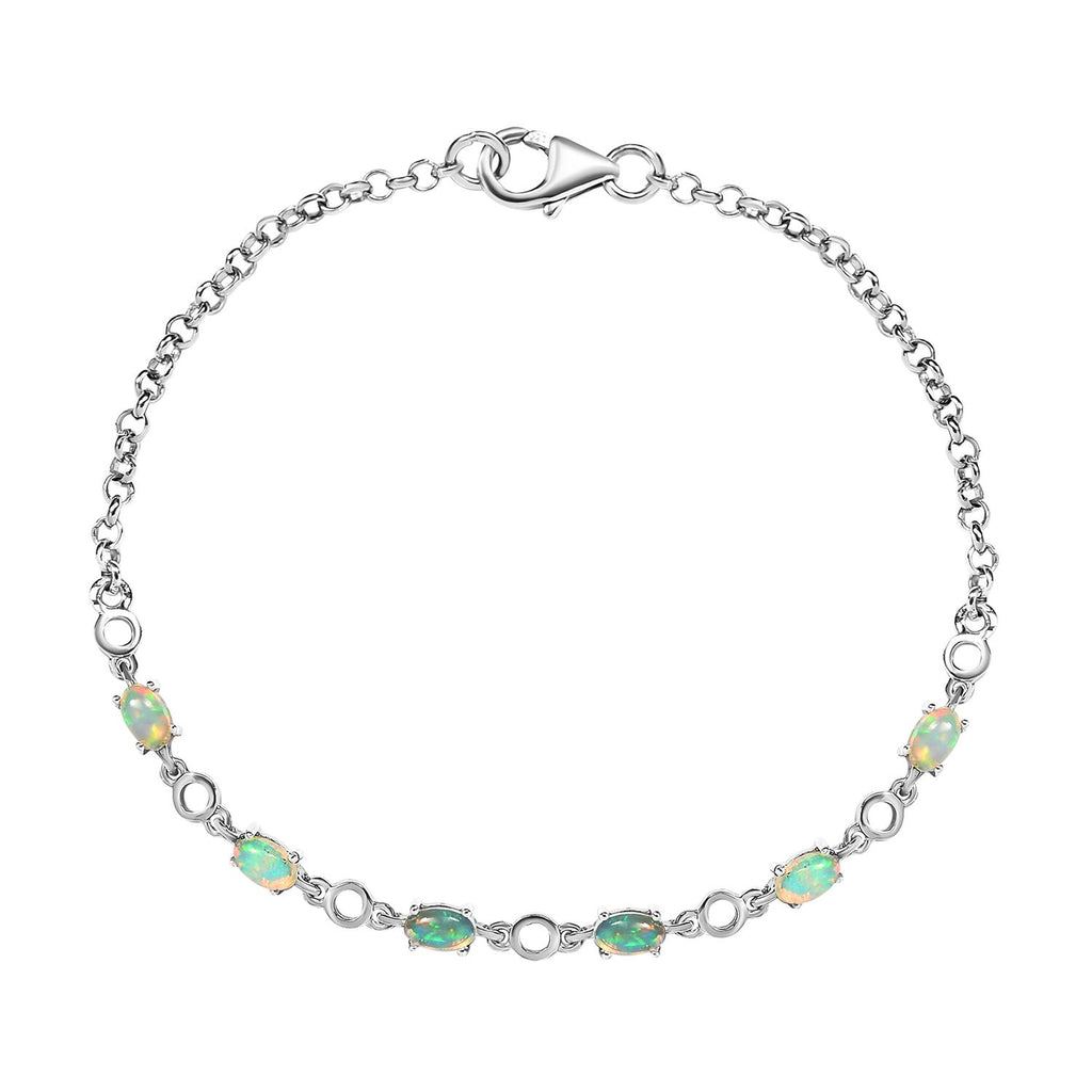 Natürliches, äthiopisches Welo Opal Armband, ca. 19 cm, 925 Silber platiniert ca. 0.97 ct
