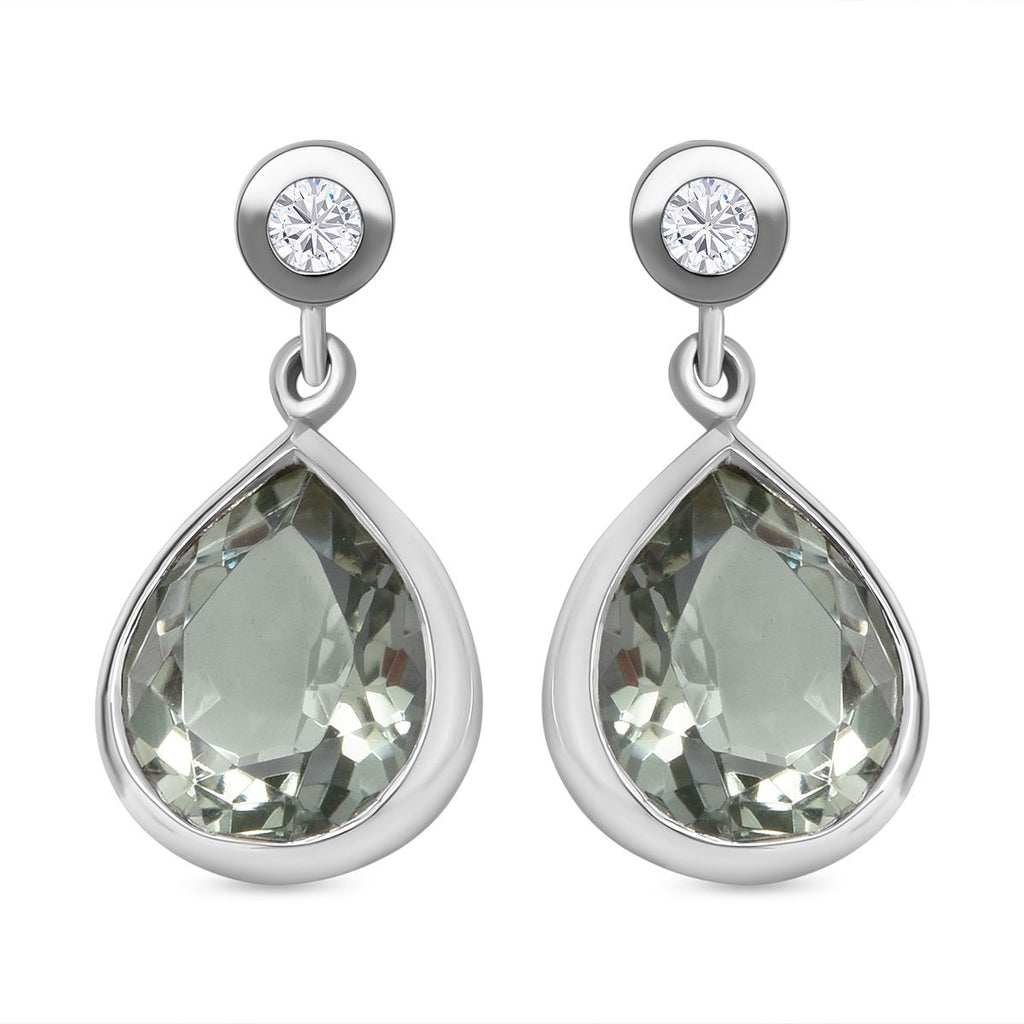 Prasiolith und weiße Zirkon-Ohrringe, 925 Silber platiniert ca. 9,26 ct