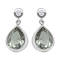Prasiolith und weiße Zirkon-Ohrhänger in Silber, 9,26 ct.