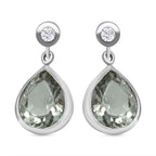 Prasiolith und weiße Zirkon-Ohrringe, 925 Silber platiniert ca. 9,26 ct
