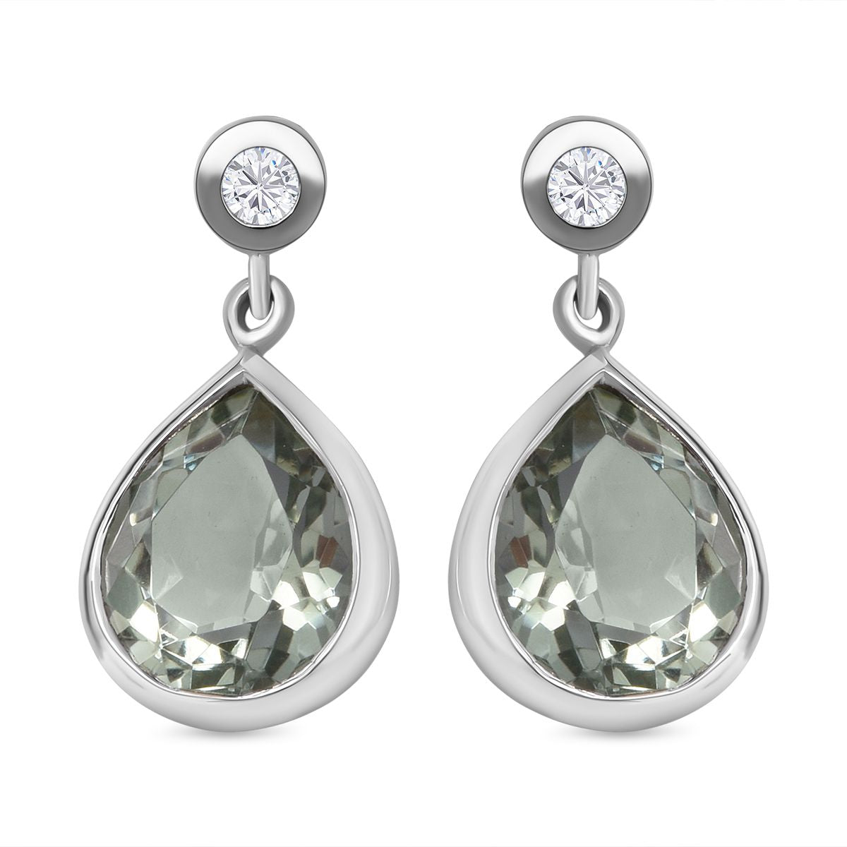 Prasiolith und weiße Zirkon-Ohrringe, 925 Silber platiniert ca. 9,26 ct
