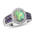 Natürlicher, äthiopischer Welo Opal und Tansanit-Ring, 925 Silber platiniert (Größe 16.00) ca. 1,80 ct