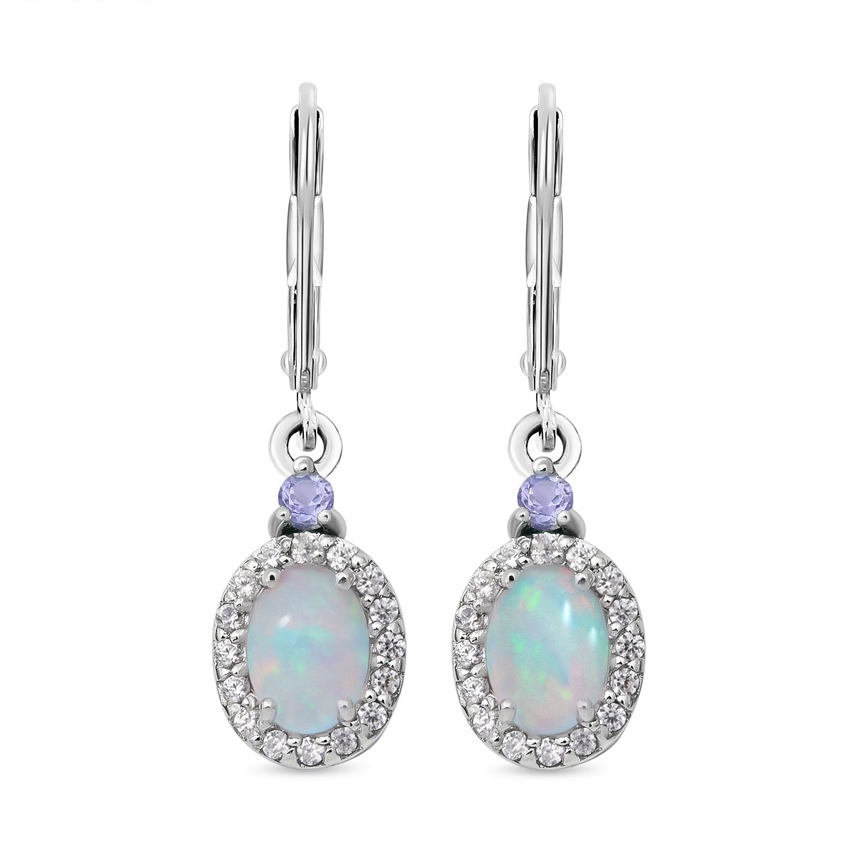 Natürliche, äthiopische Welo Opal und Tansanit-Ohrringe, 925 Silber platiniert ca. 1,60 ct