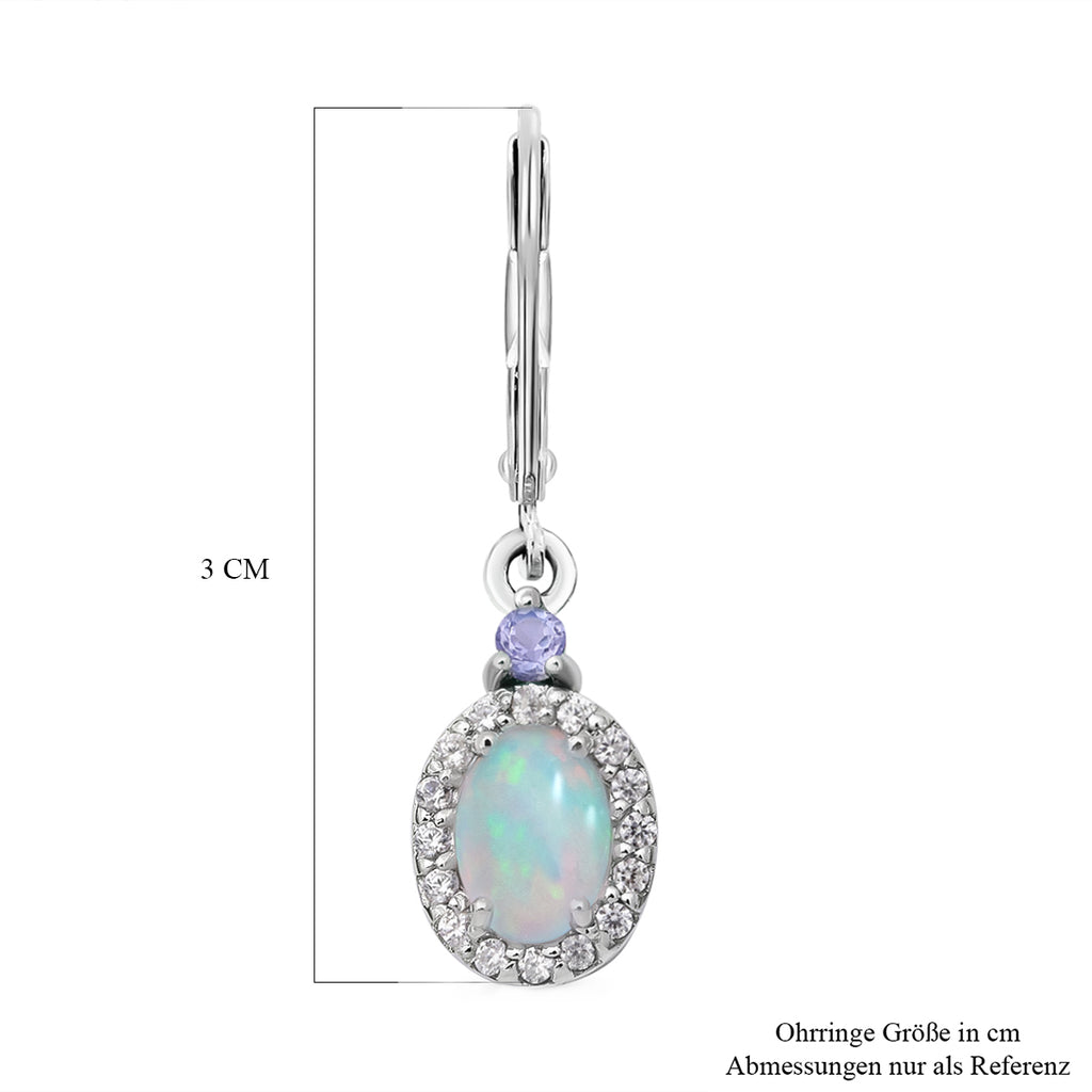 Natürliche, äthiopische Welo Opal und Tansanit-Ohrringe, 925 Silber platiniert ca. 1,60 ct