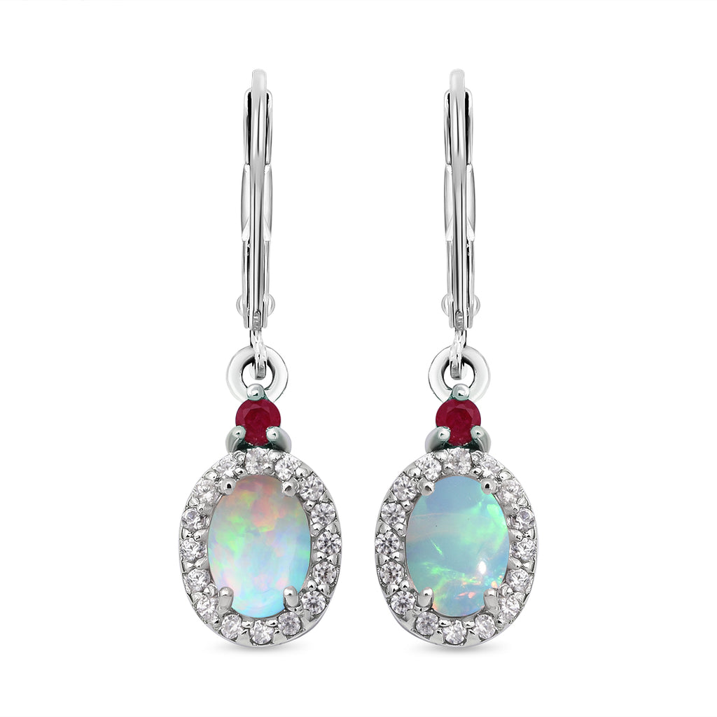 Natürliche, äthiopische Welo Opal und afrikanische Rubin-Ohrringe, 925 Silber platiniert ca. 1,65 ct