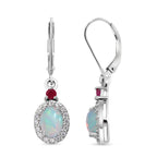 Natürliche, äthiopische Welo Opal und afrikanische Rubin-Ohrringe, 925 Silber platiniert ca. 1,65 ct
