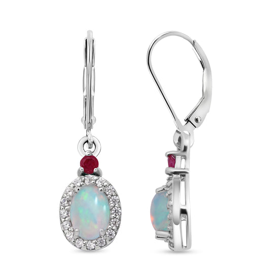 Natürliche, äthiopische Welo Opal und afrikanische Rubin-Ohrringe, 925 Silber platiniert ca. 1,65 ct