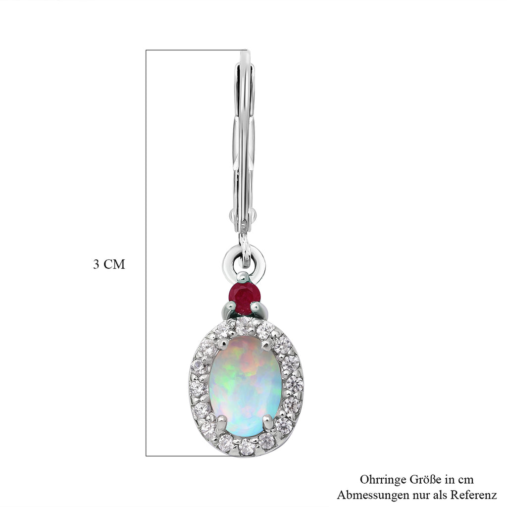 Natürliche, äthiopische Welo Opal und afrikanische Rubin-Ohrringe, 925 Silber platiniert ca. 1,65 ct