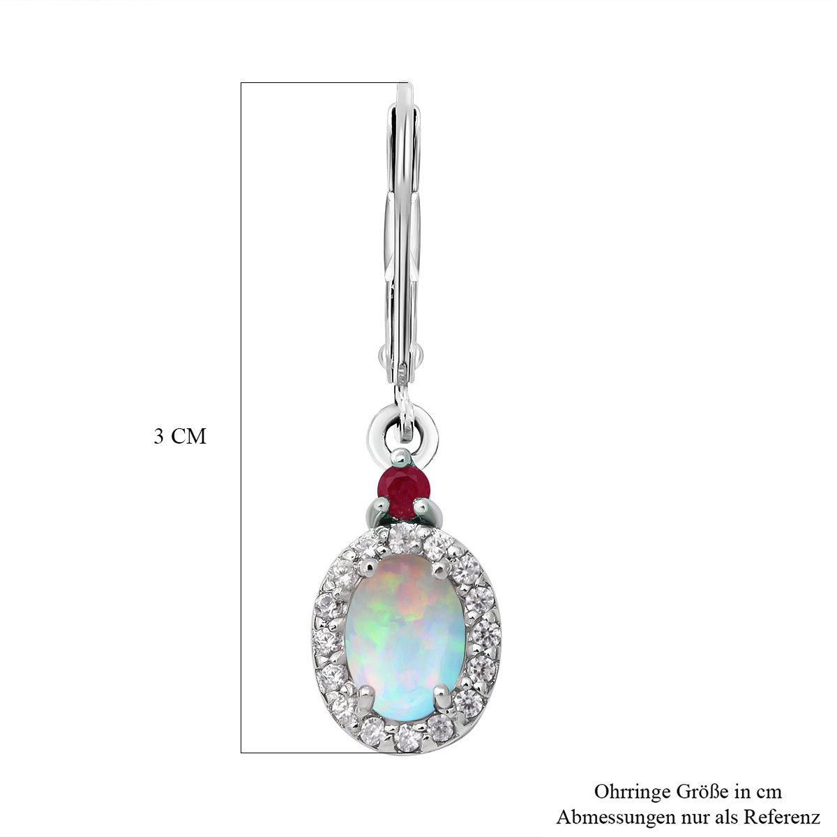 Natürliche, äthiopische Welo Opal und afrikanische Rubin-Ohrringe, 925 Silber platiniert ca. 1,65 ct