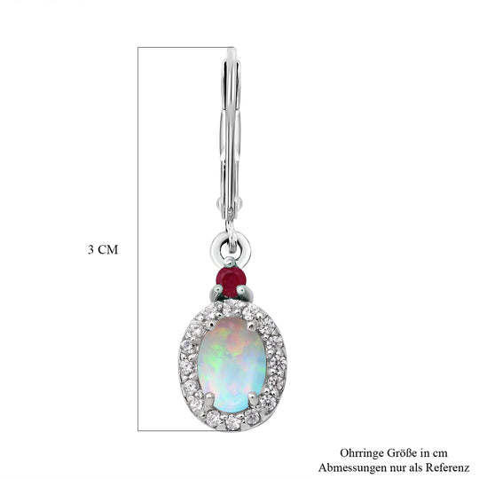 Natürliche, äthiopische Welo Opal und afrikanische Rubin-Ohrringe, 925 Silber platiniert ca. 1,65 ct