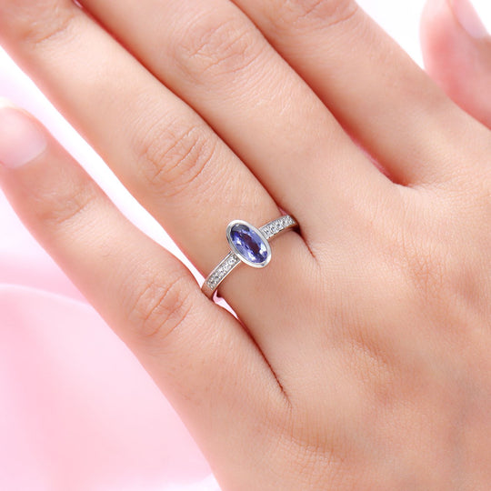 AA Tansanit und weißer Zirkon-Ring, 925 Silber platiniert (Größe 16.00) ca. 0,74 ct