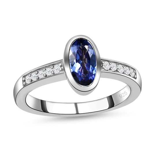 AA Tansanit und weißer Zirkon-Ring, 925 Silber platiniert (Größe 16.00) ca. 0,74 ct