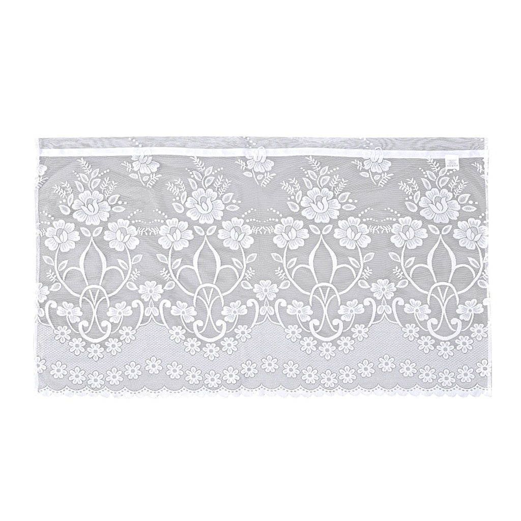 Gardinen mit verstellbarer Metallstange, gestrickter Stoff, 145x90cm, gewebt, weiß, Große Blumen