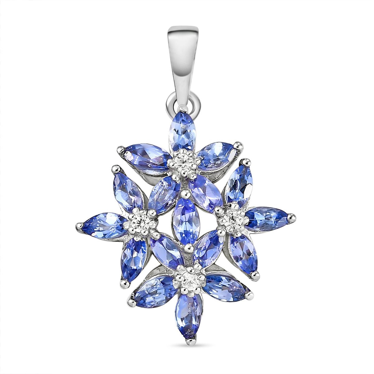 AA Tansanit und weißer Zirkon-Anhänger, 925 Silber platiniert ca. 1.73 ct