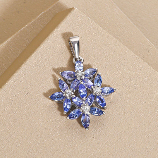 AA Tansanit und weißer Zirkon-Anhänger, 925 Silber platiniert ca. 1.73 ct