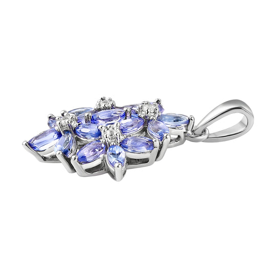 AA Tansanit und weißer Zirkon-Anhänger, 925 Silber platiniert ca. 1.73 ct