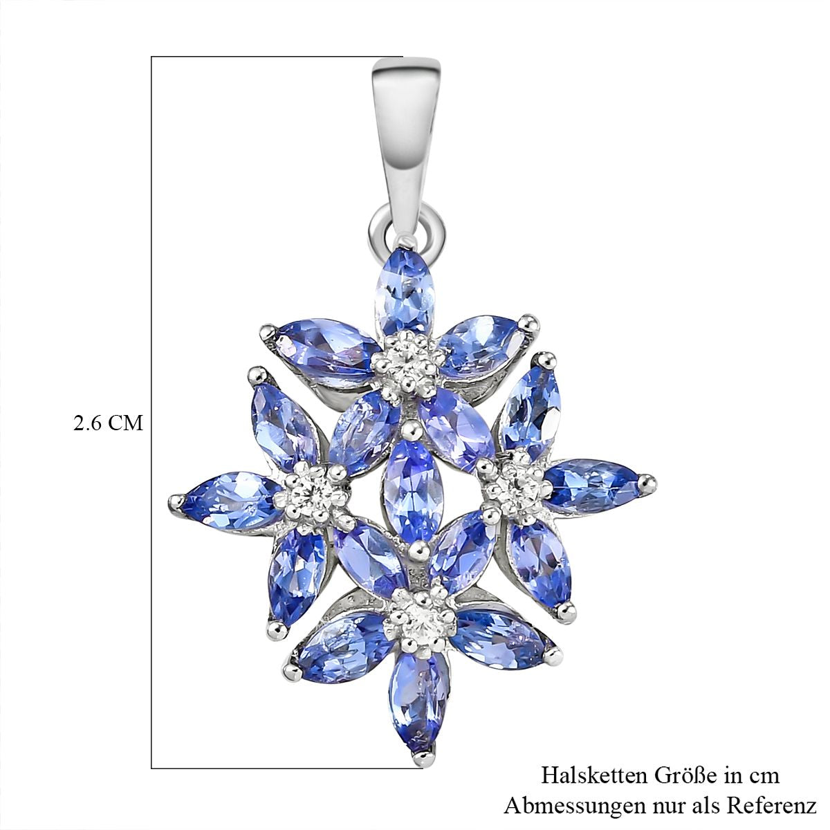 AA Tansanit und weißer Zirkon-Anhänger, 925 Silber platiniert ca. 1.73 ct