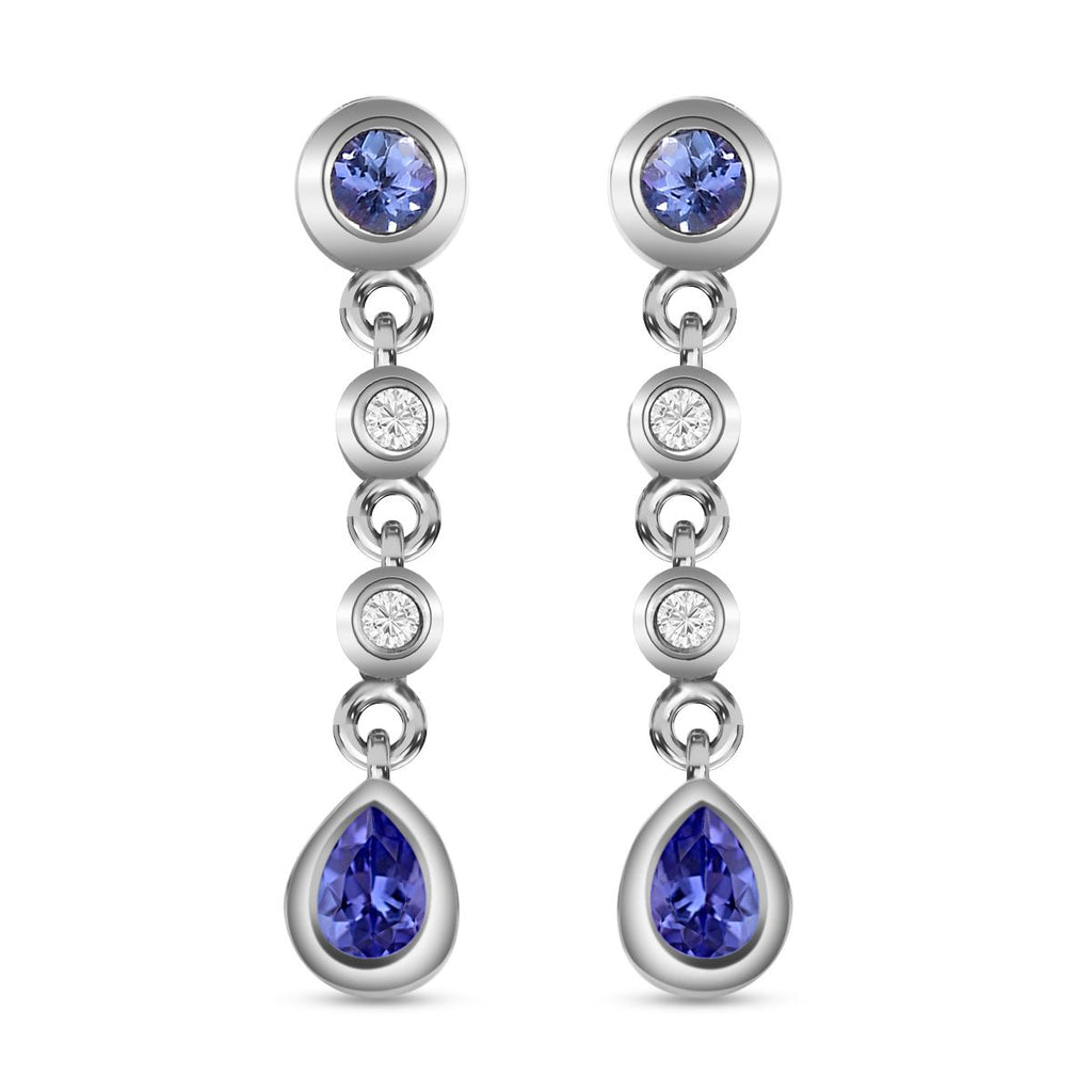 Tansanit und weiße Zirkon Ohrringe, 925 Silber platiniert, ca. 0.58 ct