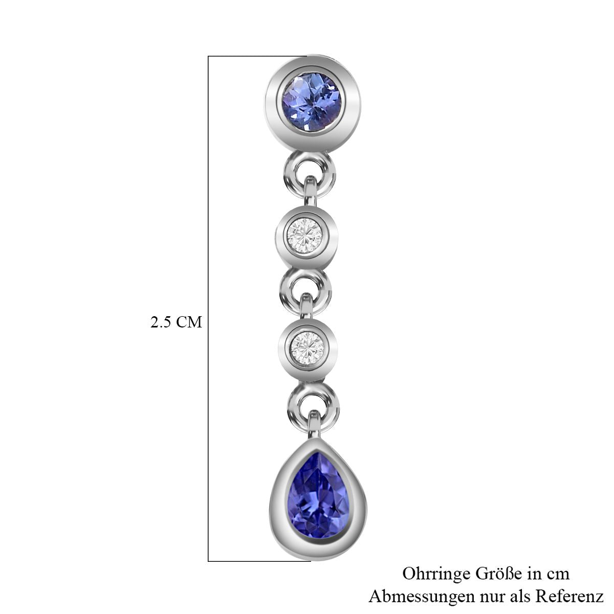Tansanit und weiße Zirkon Ohrringe, 925 Silber platiniert, ca. 0.58 ct