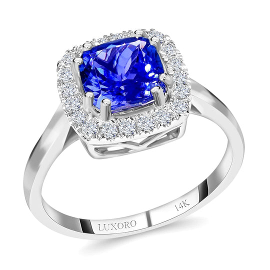 AAA Tansanit, Weißer Diamant I2/GH Ring, AGI zertifiziert und geprüft,  585 Gold (Größe 17.00) ca. 2.20 ct