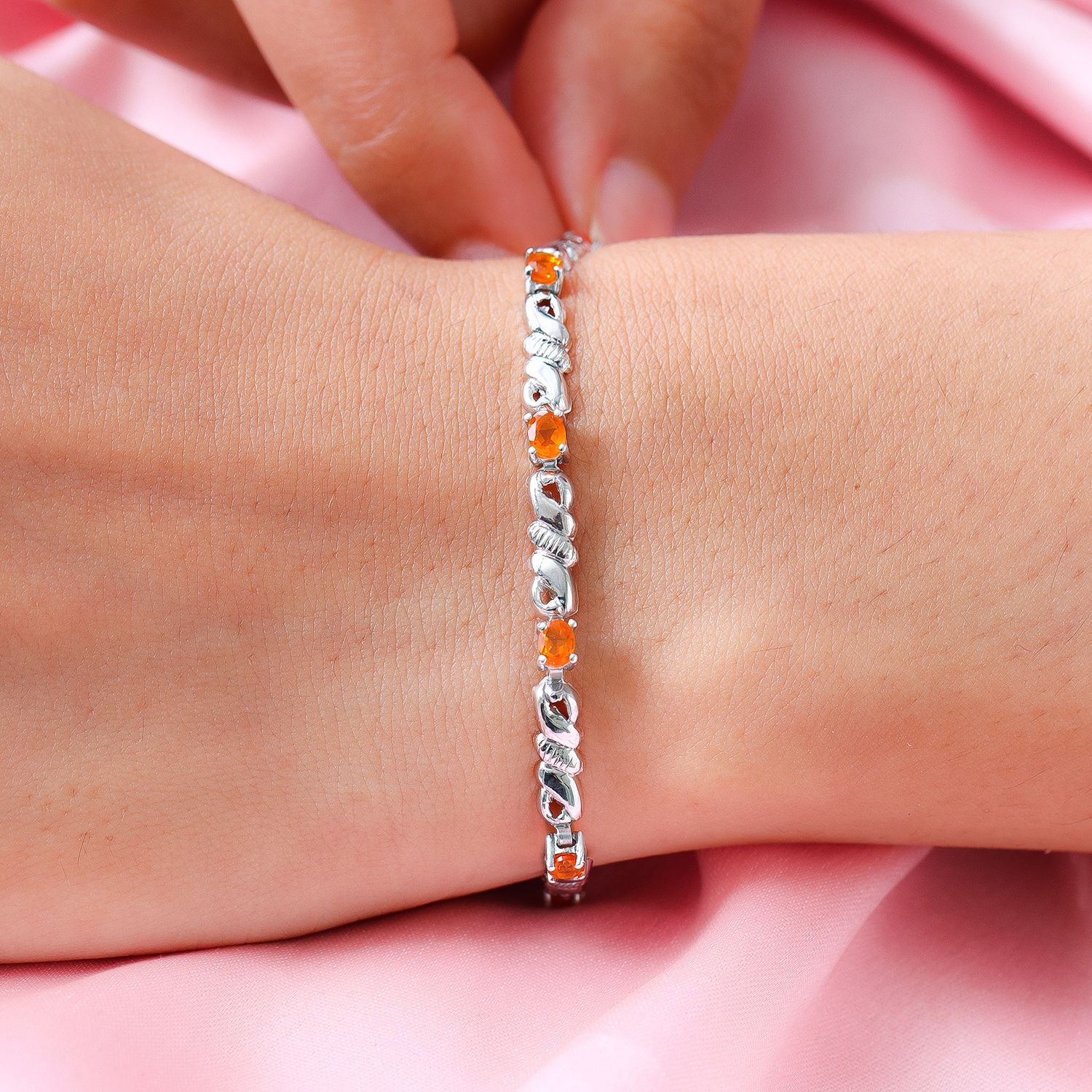 Salamanca Feueropal-Armband, ca. 20 cm, 925 Silber platiniert ca. 1,32 ct